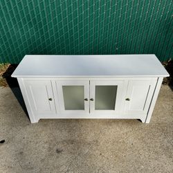 White TV Stand / Media Console w/ Storage & Glass Doors