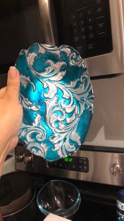 Silver and turquoise colored  Ardacam vintage spun art glass candy dish