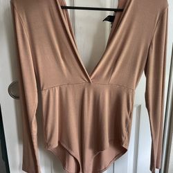 Womens Small Long Sleeve V Neck Bodysuit W Snaps