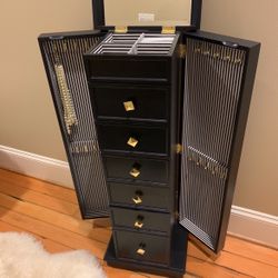 Pottery Barn The Emily & Meritt Regency Floor-Standing Jewelry Armoire jewelry box dark blue