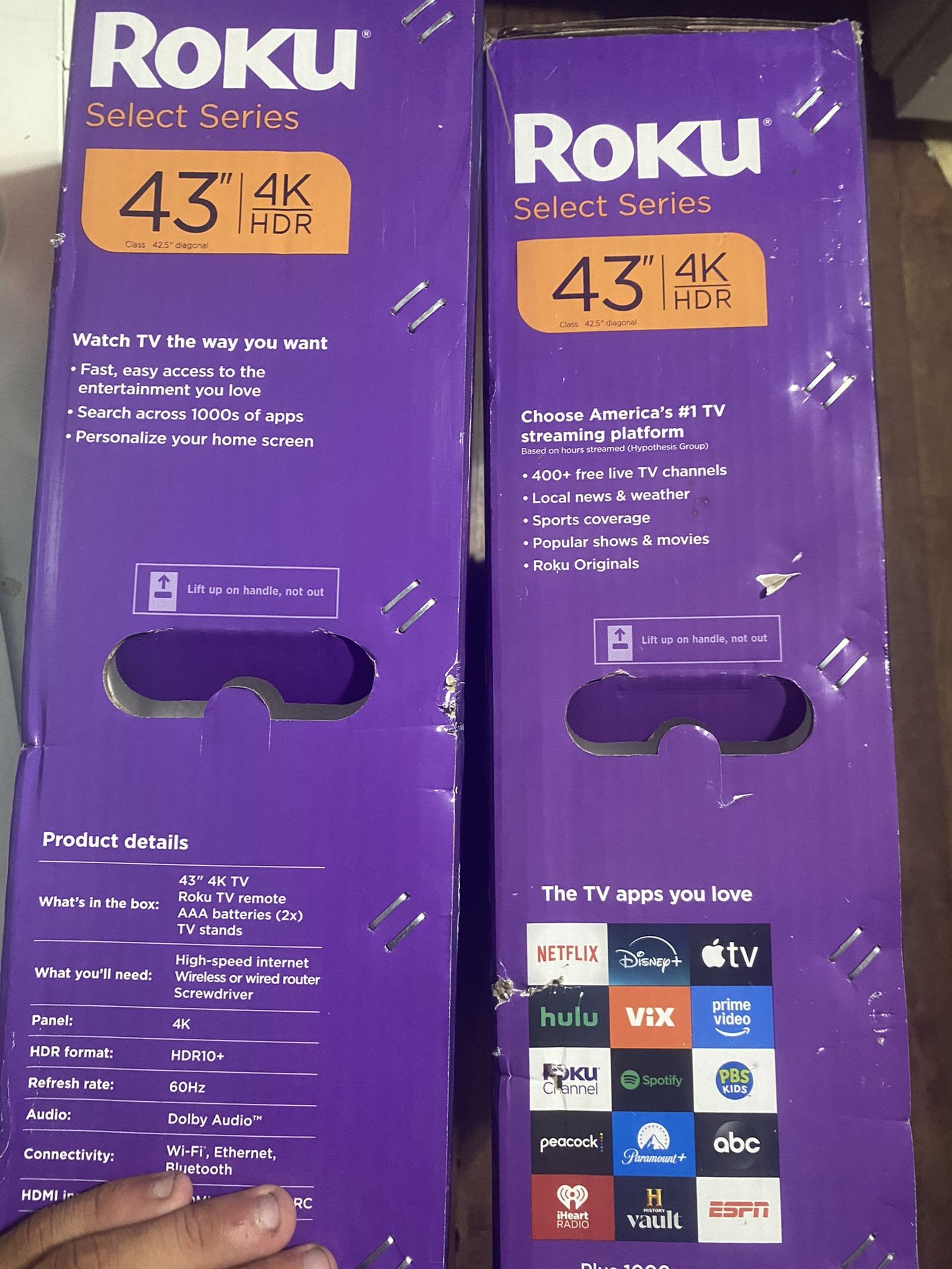 2 43” roku 4k hdr tvs