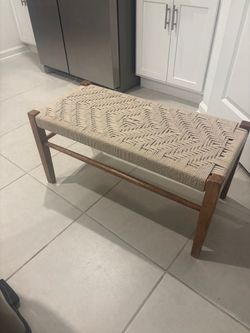 Wood Bench with Woven Rope Seat