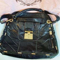 Juicy Couture soft black leather shoulder bag handbag purse