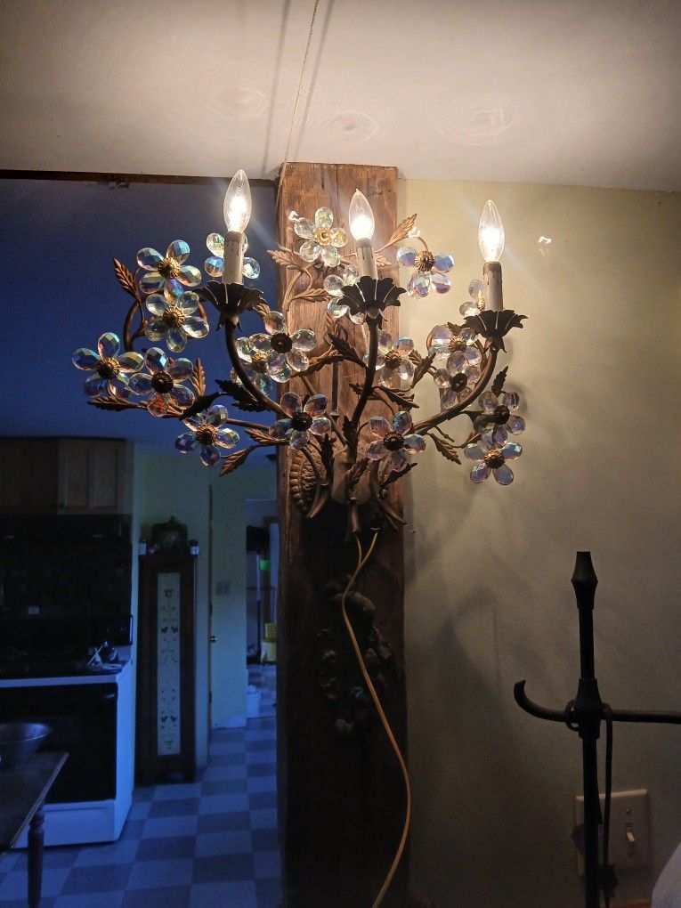 Vintage Wall Sconce Electric Floral Faceted Glass Petals