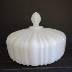 Vintage 1940's Anchor Hocking Old Cafe Milk Glass Covered Candy Dish With Lid