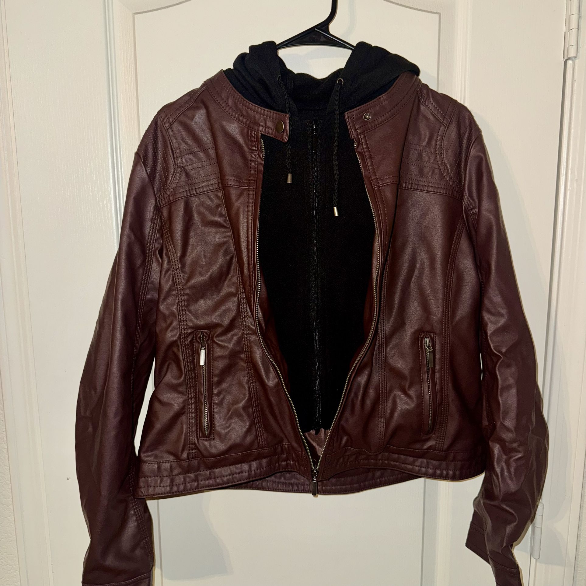 New Look Women’s Hooded Faux Leather Jacket