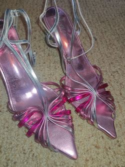 W-Sz-10 Pink and Silver Strappy Heel