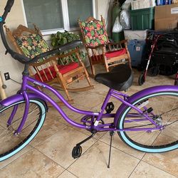 26” purple Schwinn signature Largo Cruiser bike with light blue tires Rare!