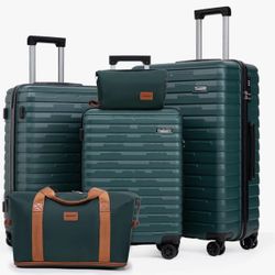 Cosbarn Luggage Sets 5 Piece, Suitcases with Wheels, PP Hard Case Luggage with Upgraded Shock-absorbing Spinner Wheel&TSA Lock, Carry On Luggage Set,