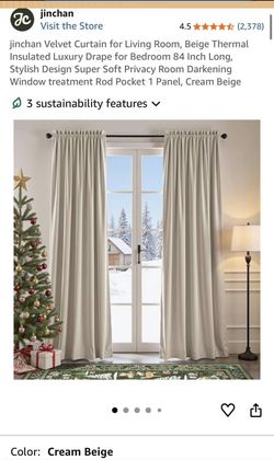 Cream Beige Curtains Set Of 2 (4 Panels )