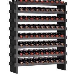 VASMIA Bamboo Stackable Wine Rack,72 Bottles Wine Rack Freestanding Floor,No Tools Assembly,8-Tier Display Wine Storage Shelf for Kitchen, Bar, Dining