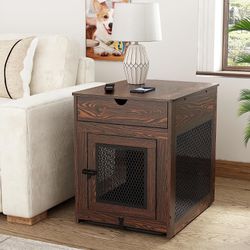 Dog Crate Furniture S / M Dog Pet Cage End Table Wooden Kennel with Tray & Drawer