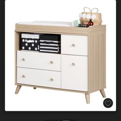 Changing Table with Drawers-Soft Elm and Pure White