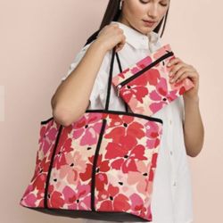 Pink Floral Canvas Tote Bag by Avon brand New 