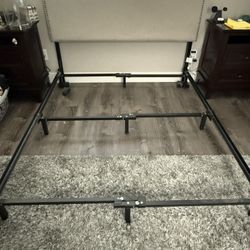 Queen-Sized Metal Bed Frame with Upholstered Headboard