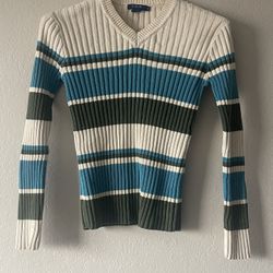 J. Crew, VTG Womens Ivory, Blue, Green Striped Shirt, Size S
