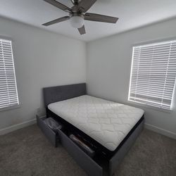 Queen Size Bed Frame With Storage Racks And Foam Mattress 