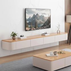 Floating TV Stand with Drawers, Pre-Assembled Wall Mounted TV Console, Modern Floating Media Console for Living Room, Space-Saving Floating TV Cabinet