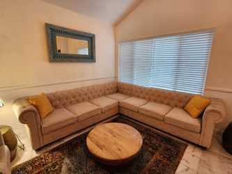 Beige Tufted Chesterfield Sectional Sofa