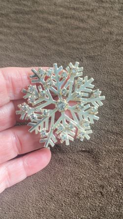 Silver-Tone Snowflake Brooch with Crystal Accents