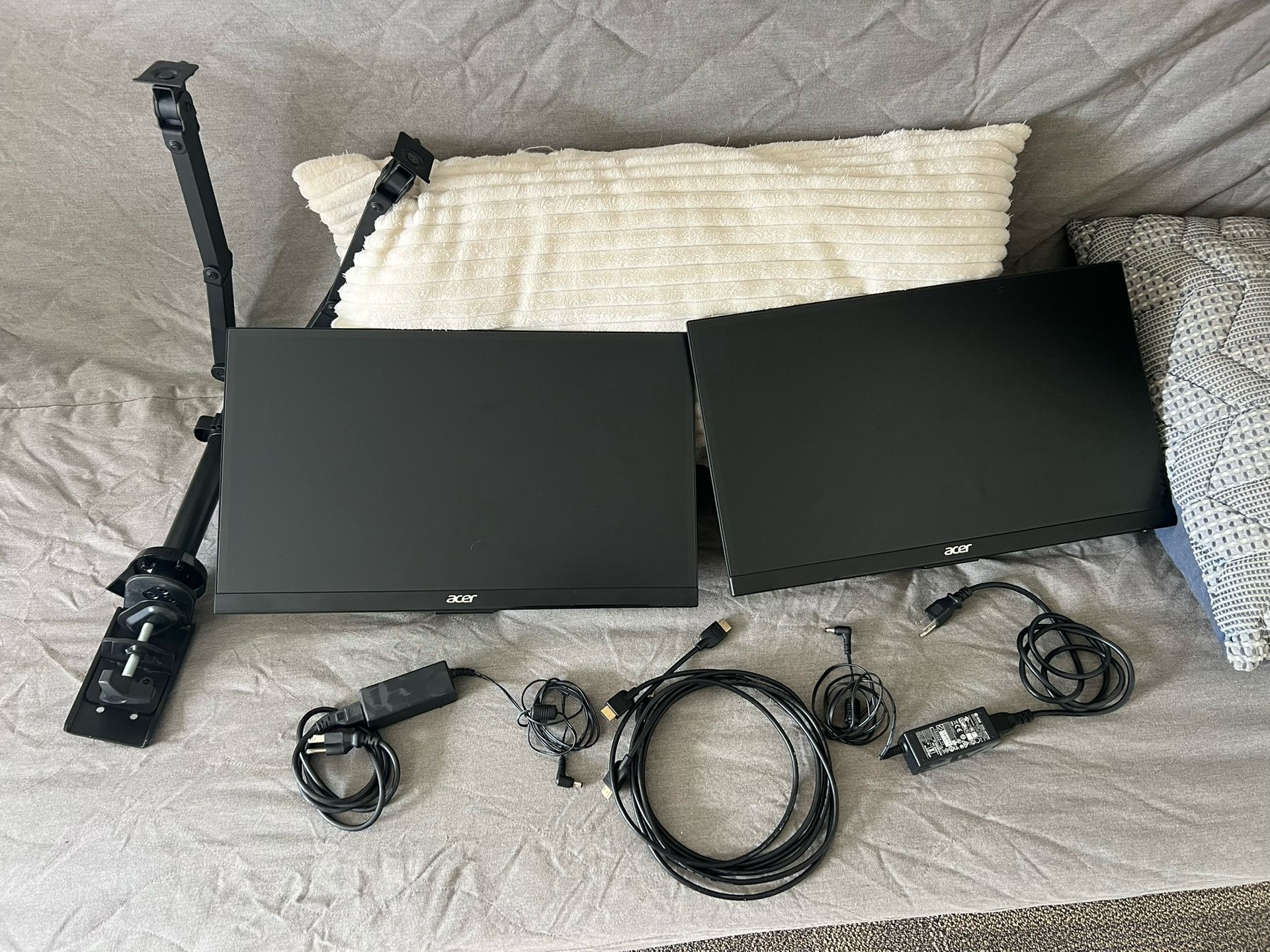 Two 21” Acer Monitors With A Dual Monitor Stand