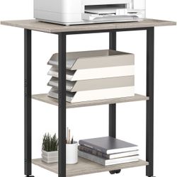 3-Tier Printer Stand, Industrial Mobile Printer Table with Storage Shelf and Steel Frame, Rolling Pr