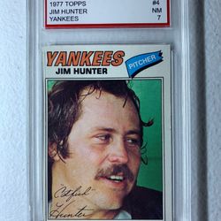 1977 Topps - Yankees Jim “Catfish” Hunter - EMC Graded NM 7 Baseball Card