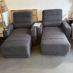 2pcs,75” L, Electric Lounge Chair with Adjustable Backrest, Wireless Charging and Cup Holder, Armchair for Living Room Bedroom Apartment, Dark Gray