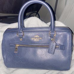 Coach 79946 Rowan Satchel Crossgrain Leather Handbag Navy Blue 
