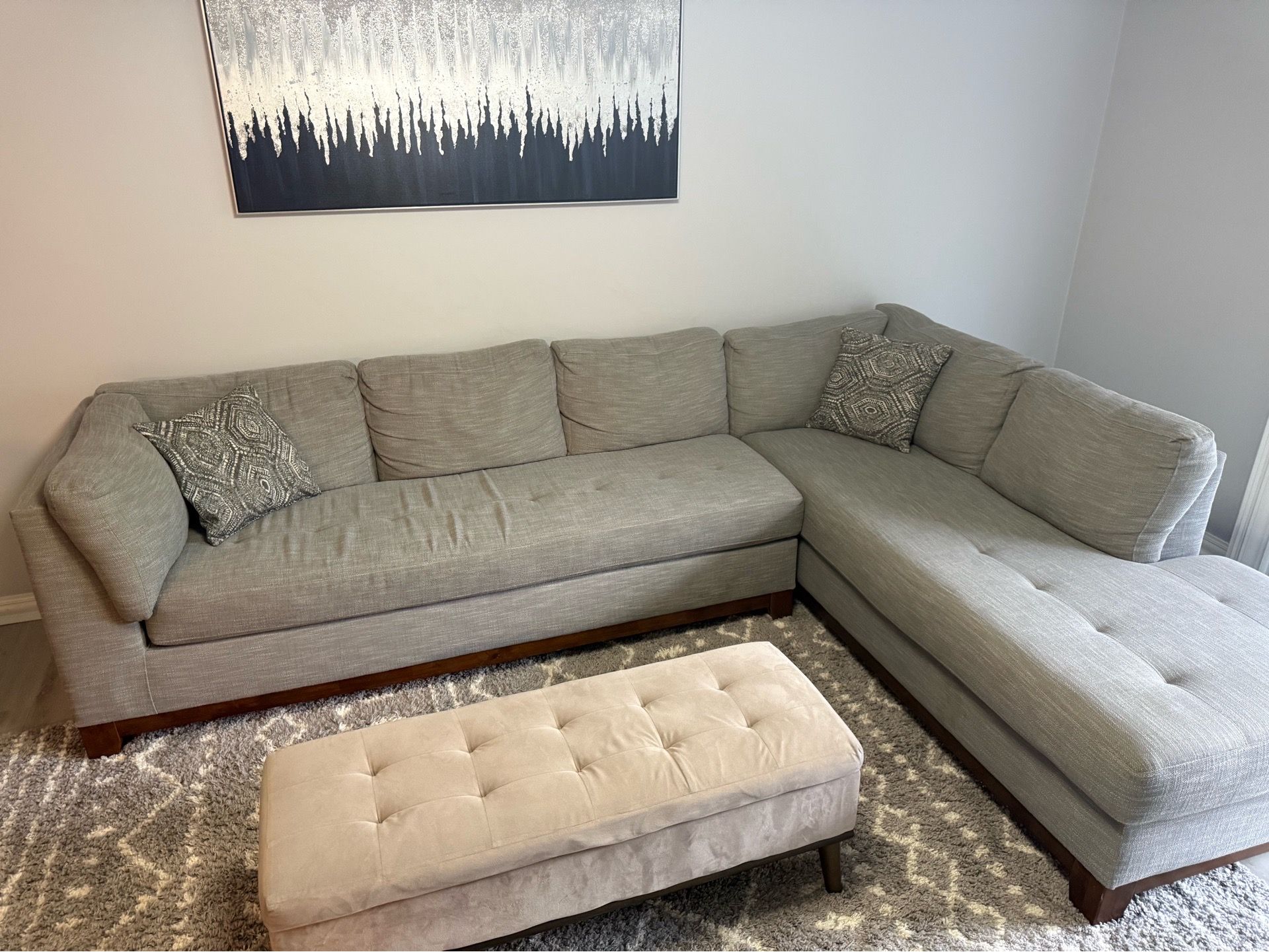 Gray fabric sectional sofa with chaise