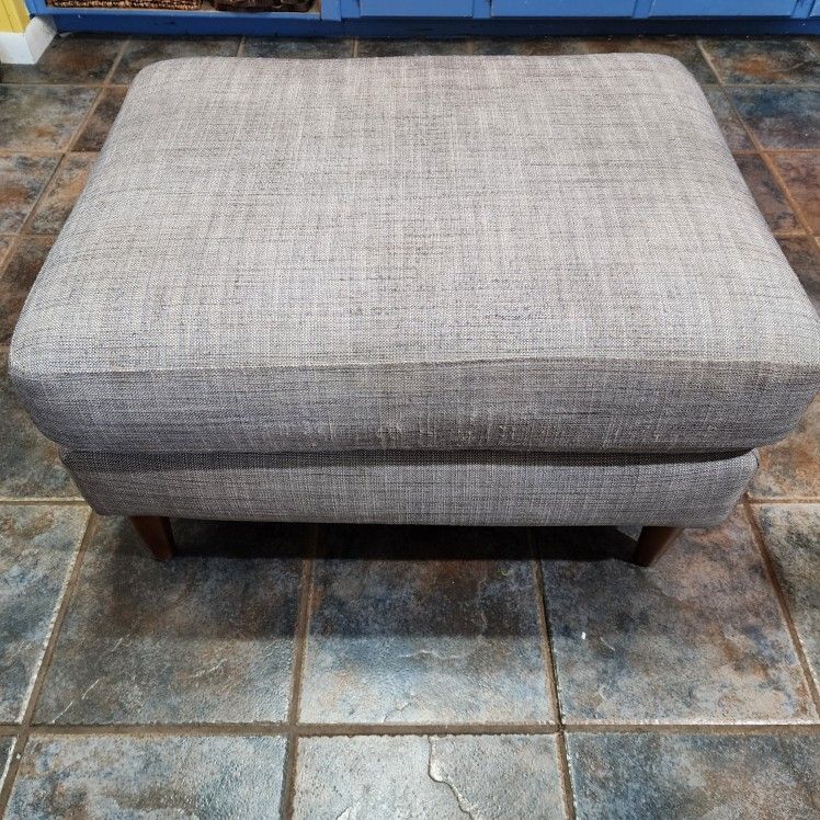 Home Decor - Gray / Blue / Cream Wool /Linen Tweed IKEA Ottoman with Wood Legs