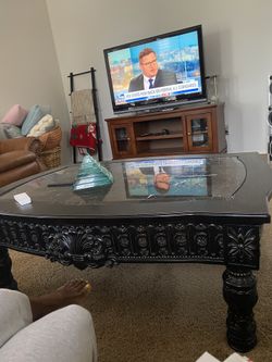 Black Coffee Table With Inlay Marble