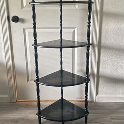 Vintage Japanese Black Lacquer Wood 4 Tier Asian Chinoiserie Corner Shelf 