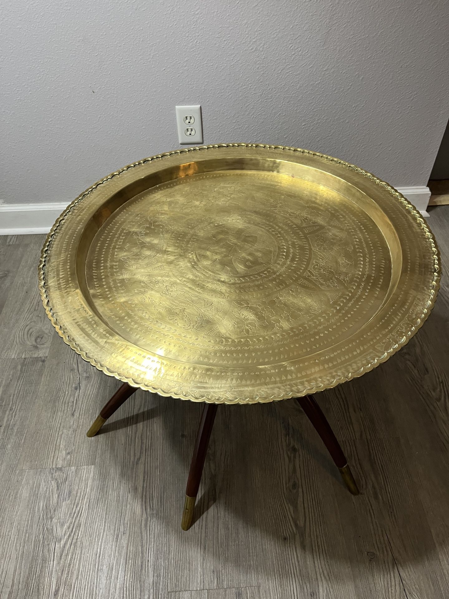 Vintage Chinese Brass Table with Foldable Stand