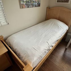 Wooden twin bed frame & mattress