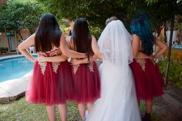 Strapless Maroon/Gold short cocktail dresses