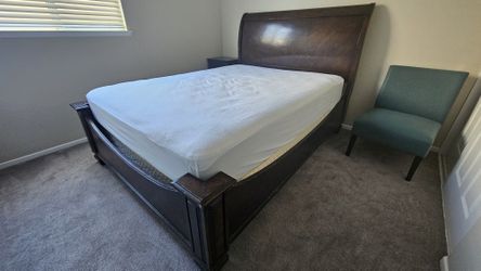 Queen Size Dark Wood Sleigh Bed – Headboard, Footboard & Frame – $150 OBO