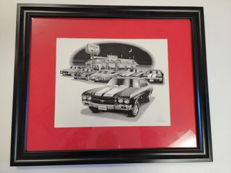 1970 Chevy Chevelle SS Thom SanSoucie 2002 Signed Print Flashbacks Series FRAMED