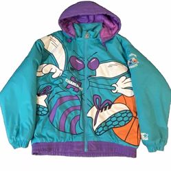 Vintage NBA Starter Jacket Big Logo Charlotte Hornets J Cole 90s Men’s Large