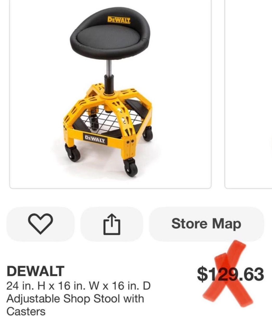 DEWALT 24 in. H x 16 in. W x 16 in. D Adjustable Shop Stool with Casters