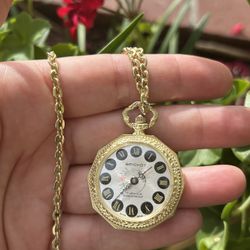 Vintage Brichot 17 Jewels Shock Proof Pendant Watch Jewelry Necklace Retro Gold Plated UNTESTED Antique Collectible Estate Find 
