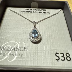 Sterling Silver Aquamaine and White Sapphire Pendant Necklace
