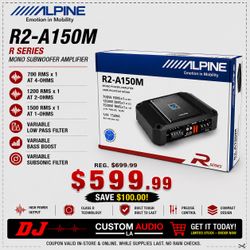 Alpine R Series R2-A150M Mono Subwoofer Amplifier 3000 Watts Max Bass Amplifier 🚨 Payment Options Available 🚨 No Credit Needed 🚨