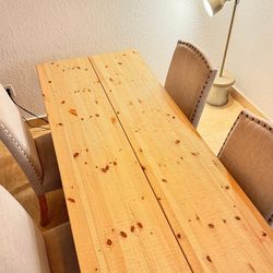 Wood Dining Table with 4 Chairs – Modern Rustic Style (Moving Sale)