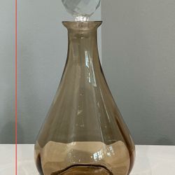 Vintage Amber Glass Decanter with Clear Etched Glass Stopper