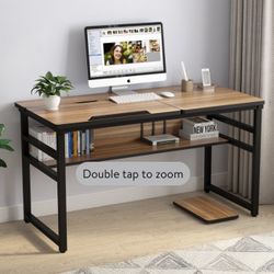 (NEW) Tribesigns Modern Computer Desk with Storage Shelf, 55 inch Large Writing Desk Drafting Craft Table Drawing Table Workstation with Tiltable Tabl