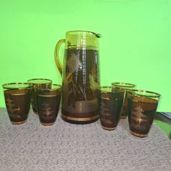 Antique Scottish Glasses & Pitcher Set- 7 Pieces

