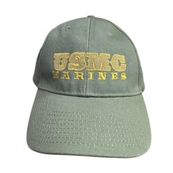 Bayside USMC Marine Embroidered Olive Green Hat Made in USA Adjustable Cap