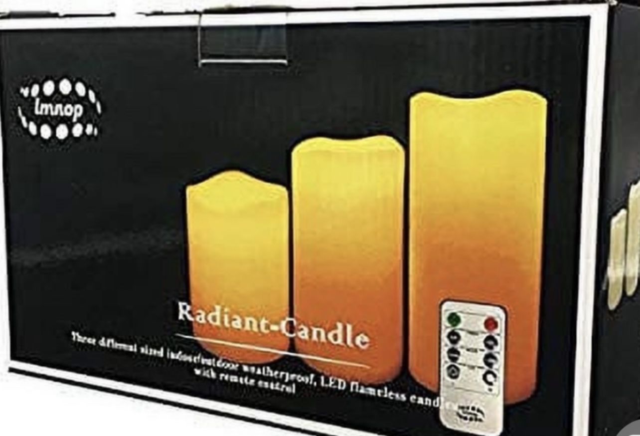 Flameless LED Candle Set (3-Pack) with Remote – Brand New!  Create a cozy glow anywhere—indoor or outdoor!