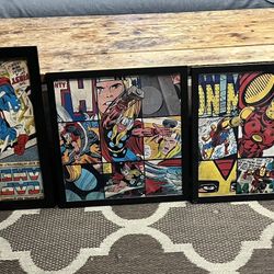 5 Marvel Comics Captain America Wall Hangings. Custom Framed. Great For Boys Room Decorations. In Excellent Condition.  $35 Each 